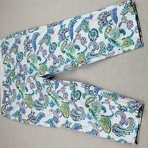 Talbots Womens Size 4P Perfect Skimmer Blue Paisley Pedal Pusher Length